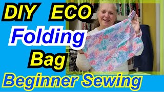 DIY Easy folding bag tutorial reuseable grocery shopping eco friendly beginner sewing French Seams [upl. by Anairo]