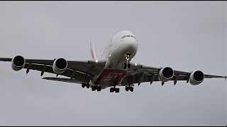 STRONG HEADWIND 💨 Emirates A380 BEAUTIFUL Landing [upl. by Malloy]