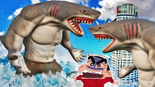 GTA 5  Becoming a HUMAN SHARK In GTA 5 Shark Attack  FRANKLIN Become HUMAN SHARK Kill SHINCHAN [upl. by Malim189]