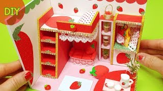 DIY miniature dollhouse room  strawberry room decor [upl. by Docilla824]