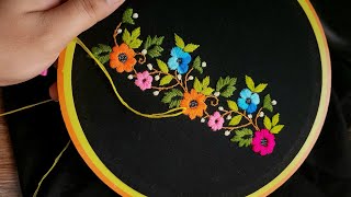 Colourful borderline design ভরাট সেলাই দিয়ে দারুন একটা ডিজাইনhand embroidery [upl. by Yetsirhc]