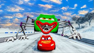 Epic Escape From The Lightning McQueen Demon Eater amp Car Cartoons Eater  McQueen VS McQueen BeamNG [upl. by Ruomyes]