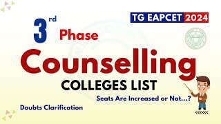 3rd Phase Counselling Colleges list  Seats Are Increased or Not  TG EAPCET 2024 [upl. by Dnaltiac]