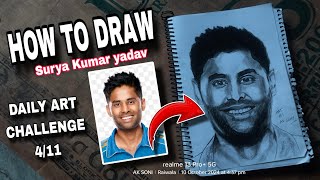 Daily Art Challenge 411  Top 11 Cricketer Scktch Draw Challenge  How to Draw Surya Kumar Yadav [upl. by Ecahc]