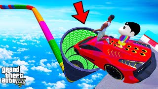 FRANKLIN TRIED IMPOSSIBLE DEEP SPEED BOOSTER TUNNEL PARKOUR RAMP CHALLENGE GTA 5  SHINCHAN and CHOP [upl. by Ehsrop]