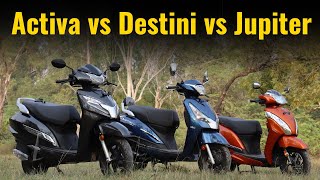 Activa vs Destini vs Jupiter  Mega Comparison [upl. by Laaspere]