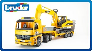 Bruder  00932 CAT Excavator w MB Low Loader Truck [upl. by Leone]