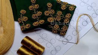 Golden thread Long french knot hand embroidery design for kurti blouse sleevegreen Georgette kurti [upl. by Koser]