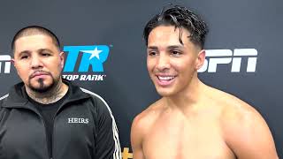 Emiliano Vargas 140 debut POSTFIGHT interview [upl. by Ayalat]