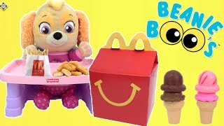 Sky and Marshall PAW PATROL McDonalds Happy Meal Beanie Boos and Ice Cream party [upl. by Leckie]