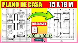 ✅😍Plano de casa con 4 corredores  Casa de CAMPO BONITA con 4 Dormitorios 1 Piso ➜ PDF [upl. by Ragnar594]