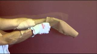 Use ALPs Lotion and Venosan Glove to put on a Jobskin Sleeve [upl. by Thorndike]