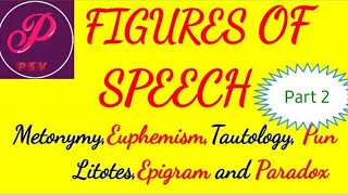 Figures of speech part 2 metonymy euphemismepigram paradoxlitotestautology and pun explained [upl. by Ardnusal723]