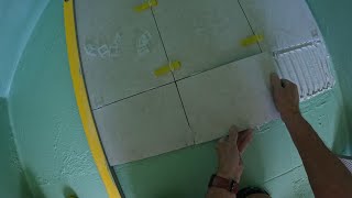 How To Set Out and Tile a Bathroom Floor With 600x300mm Porcelaine Tiles Part 1 [upl. by Francesco]