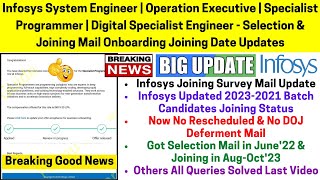 Infosys Latest Onboarding Date Selection amp Joining Status SP DSE SE OE Role 2023 2022 2021 Batch [upl. by Ainer]