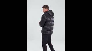 B MALONE Shiny Empire Puffer Jacket Hooded Glossy Black Men  JD Sports [upl. by Ludba]