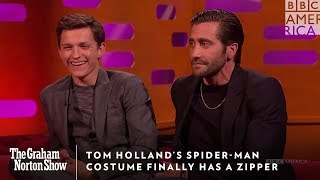 Tom Hollands SpiderMan Costume FINALLY Has A Zipper  The Graham Norton Show  BBC America [upl. by Leora]