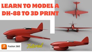 Learn how to model a RC airplane 3D printable DH88 in CAD Fusion 360 Tutorial beginner to advance [upl. by Madlin]