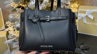 Распаковка сумки MICHAEL KORS Emilia Small Pebbled Leather Satchel black [upl. by Marshall871]