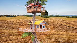 Build Most Beautiful 2Story treehouse By Ancient Skills [upl. by Ellainad]