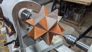 woodturning a stellated icosahedron box handmade woodworking woodturning [upl. by Annahsit]