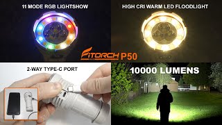 FITORCH P50  10000 lumens multicolour TypeC rechargeable flashlight amp power bank [upl. by Elia958]