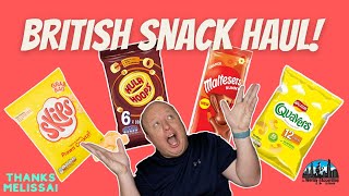 Americans Try British Snacks for the First Time UK Snack Haul  Thanks Melissa [upl. by Bradman]