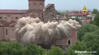 Italian bell tower demolished after earthquake damage [upl. by Maretz]