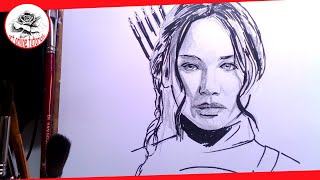 How to draw Katniss Everdeen Hunger Games howtodraw [upl. by Eralc]