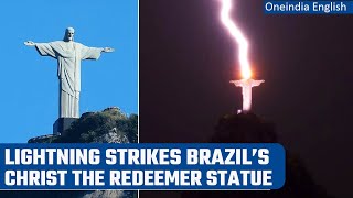 Christ the Redeem statue in Brazil hit by lightning pic goes viral  Oneindia News [upl. by Haletta]