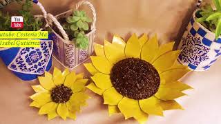 Bellos girasoles con latas de aluminio fáciles y económicos Sunflowers from aluminum cans [upl. by Beltran733]