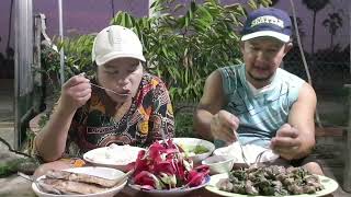 Vlog 1491 Eat sesbania grandiflora with salted boeseman croaker fishes and luffa gourds boiled [upl. by Yraeg]