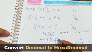 Lec 25  How To Convert Decimal to Hexadecimal Easily 2 Examples  Computer Science Tutorials [upl. by Minton]