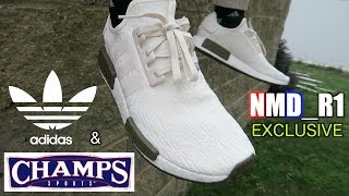 Adidas x Champs NMD R1 Exclusive Chalk amp Olive ON FEET Review 👀 [upl. by Edris416]