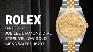 Rolex Datejust Jubilee Diamond Dial Steel Yellow Gold Mens Watch 16233  SwissWatchExpo [upl. by Yrellam]