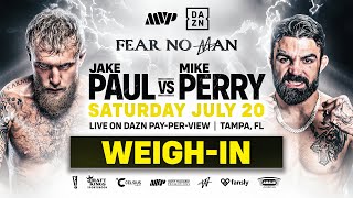 JAKE PAUL VS MIKE PERRY WEIGH IN LIVESTREAM [upl. by Ardnahc]