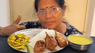 BIGBITES EATING RICE WITH ARHAR DAL BHINDI DIYE ALOO BHAJA BEGUNI BASON ER BORA [upl. by Halbert657]