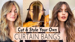 How To Cut And Style CURTAIN BANGS At Home  Tik Tok Viral Hair Tutorials [upl. by Ahsekahs]