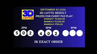 5PM LOTTO RESULTS TODAY SEPTEMBER 222024 [upl. by Gavan]