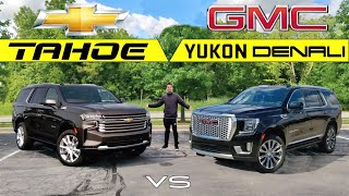 80K BOSS SUVs  2021 GMC Yukon Denali vs 2021 Chevy Tahoe High Country Comparison [upl. by Enirak787]