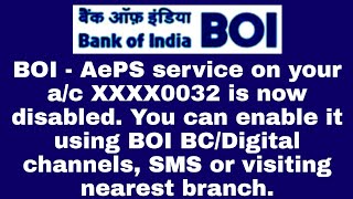 boi AePS service on your ac is now disabled  bank of india AePS [upl. by Sillert]