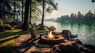 Morning Lakeside Ambience with Nature Sounds and Relaxing Campfire to Relax Study amp Stress Relief [upl. by Pearman640]