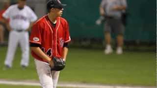 Aaron Blair Marshall pitching for the Y D Red Sox of the Cape Cod Baseball League August 16 2012 [upl. by Harimas]