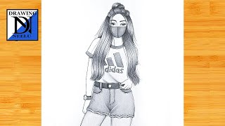 How to draw a Girl wearing Mask Girl with Mask  Pencil sketch for beginner  girl drawing [upl. by Eugine]