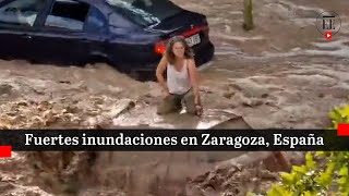 Fuertes lluvias en Zaragoza España provocaron inundaciones y cierres viales  El Espectador [upl. by Kenti]