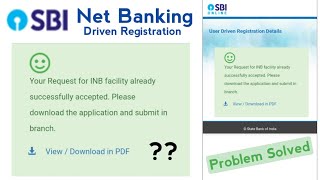 Your Request for INB facility already successfully accepted  SBI INB registration problem solved [upl. by Merfe]