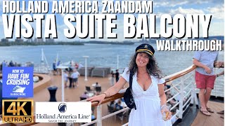 Holland America ZAANDAM VISTA SUITE Balcony Room Walkthrough in 4K [upl. by Uis]