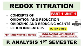 Redox Titration  Reduction  Oxidation  Oxidising Agent  Redox Indicators  Ch 1 U 4  P Analysis [upl. by Katushka]