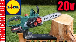 LIDL Tronçonneuse sans fil PARKSIDE X20VTEAM PKSA 20Li B2 20V Cordless Chainsaw  PROTECTION OREGON [upl. by Suoivatco]