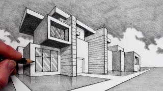 How to Draw in 2Point Perspective Modern House [upl. by Nyrtak]